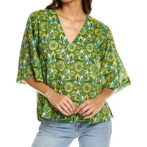 Roller Rabbit Cotton Green Floral Tunic Blouse Size XL